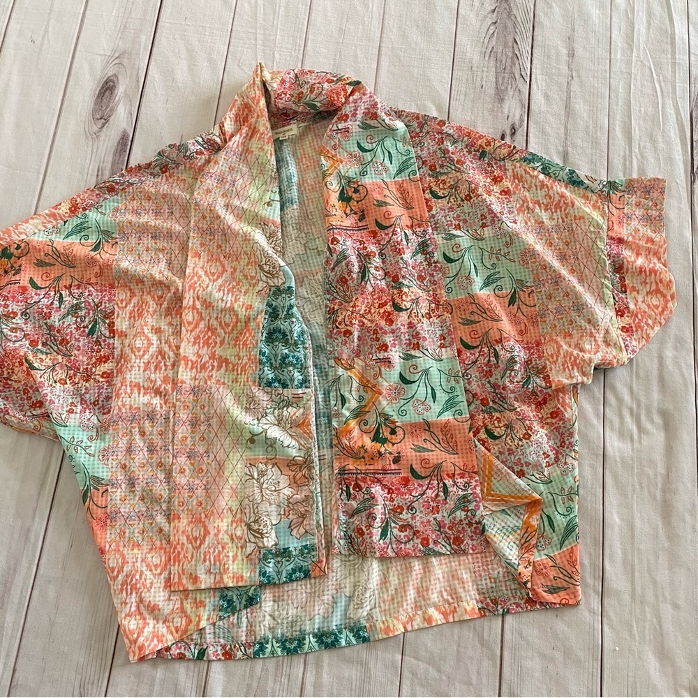 World Market Floral Kimono Cardigan Women’s One Size Patchwork Boho Oversized - Picture 10 of 14